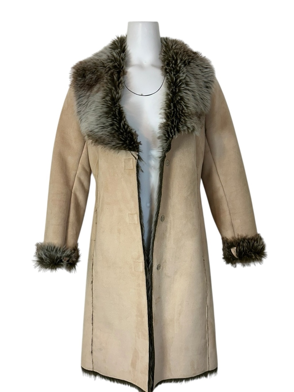 Twenty One Faux Fur Trim Penny Lane Coat Long Vintage Y2K Size Medium